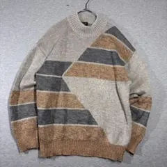 【Djezi】フランス製ウールブレンド ジオメトリックパターンハイネックセーター