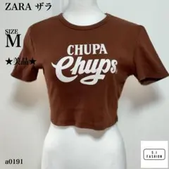 ZARA ザラ チュッパチャプス クロップド丈 Tシャツ Mサイズ ブラウンのサムネイル