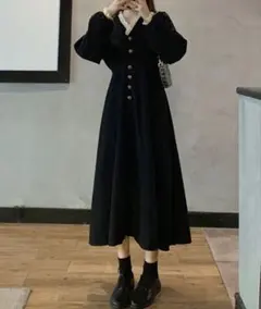 YUGA レースデコルテVネック　フレアワンピース