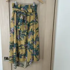 低身長 小柄 花柄 フレア ロングスカート イエロー M