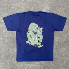 希少　old stussy 90s  M Tシャツ　半袖　ドラゴン　赤青タグ　紺