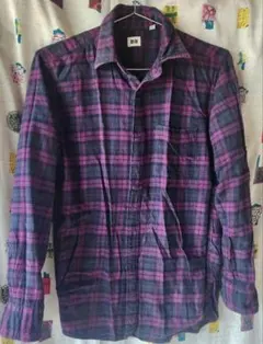 ★美品　UNIQLO ネルシャツ 紫系チェック S