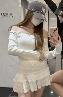 グレイル　GRL　オフショルダーニットトップス　オフホワイト