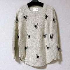 シマウマ刺繍 ニット トップス 長袖 グレージュ cawaiiのサムネイル