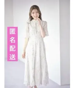 tocco フラワー刺繍×ドットフレアスリーブシャーリングネックワンピース