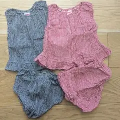 ギンガムチェック　ノースリーブ　上下セット　セットアップ