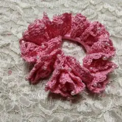 ハンドメイド シュシュ綿100%細糸手編みビーズ編み込み