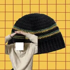 ビーニー　ハンドメイド　かぎ針編み　クラッシャーハット　ブラック