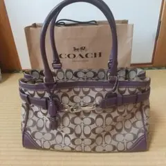 コーチ シグネチャー レザーｘキャンバス トートバッグ