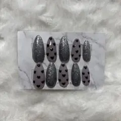 ハート模様グリッターネイルチップ10個セット