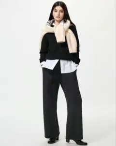 ユニクロ　ウォームフリースストレートパンツ　ブラック Mサイズ　丈短め