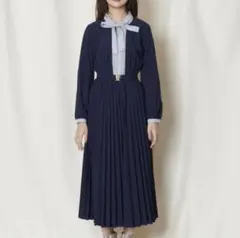 レディアゼル ボウタイカラーブロックプリーツシャツワンピース