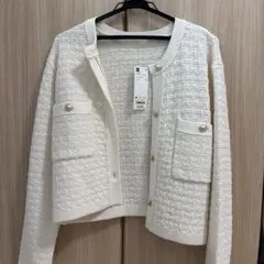 GU オフホワイト ダブルポケットニットジャケット M