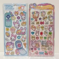 フワフワらびちゃん　平成はっぴーフォン　うるちゅる ポップシール　2点