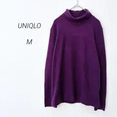 ユニクロ フリースタートルネック M パープル 暖か シンプル 0442