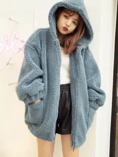 bigシルエットボアジップパーカー　　グレイル