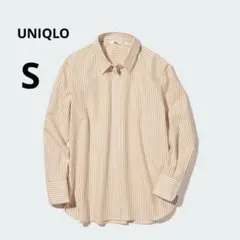 UNIQLO S オレンジ コットン ストライプ ロングスリーブシャツ コットン