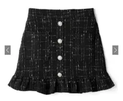 美品 黒 ツイード スカート ミニ フレア スナ系 インパン付き ミニスカート