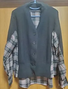 新品タグつき チェック柄ニットドッキングカーディガン　オーバーサイズ