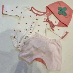 いちごロンパース・パンツ・帽子セット 60-70cm