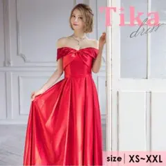 Tika リボンデザイン オフショルダー Aラインバースデードレス