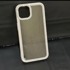 キラキラストーン付き iPhone14 ケース ベージュ×クリア 韓国風