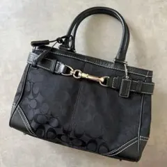 N414◯ COACH コーチ シグネチャー ハンドバッグ ブラック - メルカリ