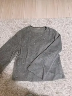 ZARA TRF パール装飾 グレー ニット