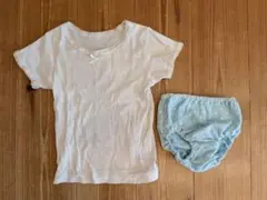 白い半袖コットン肌着と未使用コットン水色パンツ　セット 100・90