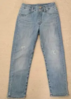 ユニクロ　キッズ　ジーンズ　長ズボン　130　ブルー　男女兼用　ダメージ加工