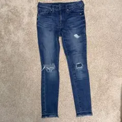 CU スキニーデニム 22 ダークブルー ダメージ加工