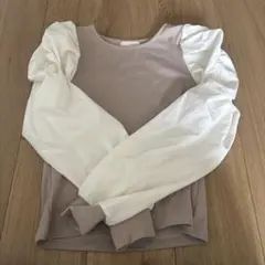 パフスリーブ長袖トップス ベージュホワイト