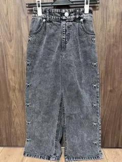 【超美品】グローバルワーク　ワイドデニム リボンデザイン ブラック系　130