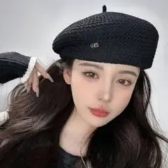 ベレー帽 ハンチング 麦わら ブラック　通気性 調整可 夏 帽子 おしゃれ 黒