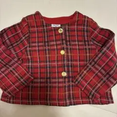 美品★レッド系チェック カーディガン 12m/74cm