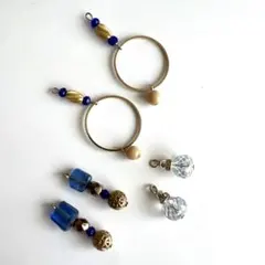 184番　ヴィンテージガラスとカットガラス、メタルパーツのチャーム3点セット