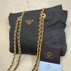 PRADA ショルダーバッグ ゴールドチェーン キルティング 三角ロゴ ナイロン