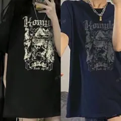 SHEIN シーイン スカル カジュアル Tシャツ big Tシャツ 黒 ブルー
