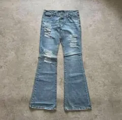 フレアデニム ダメージ加工 ブーツカット ジーンズ ストリート系 M y2k