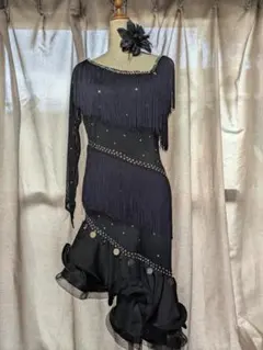 社交ダンス用フリンジドレス 黒