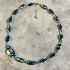 ハンドメイド 淡水パール ブラックスピネル ビーズネックレス