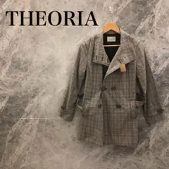 【美品】THEORIA セオリア トレンチコート レディース チェック グレー