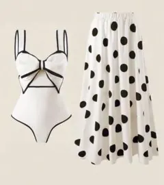 ホワイト ドット柄 ワンピース水着
