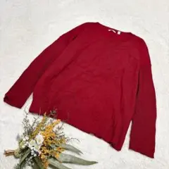 【ユニクロ】UNIQLO ウールニット セーター 長袖 鮮やか レッド L ●