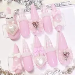 現品ネイルチップ♡量産型♡うさぎ♡平成女児♡チェック♡地雷系♡フリル♡推しネイル