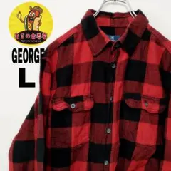 usa古着 GEORGE ネルシャツ　L レッド　ブラック　チェック