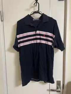 Polo ポロシャツ ネイビー ピンク ボーダー Lサイズ　中古品のサムネイル