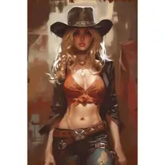 新品 ブリキ看板 レトロ カウガール ウエスタン インテリア 雑貨 ブリキ