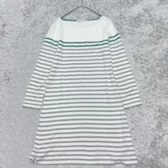GREENLABELRELAXINGボーダーTシャツワンピース長袖［F］グレー