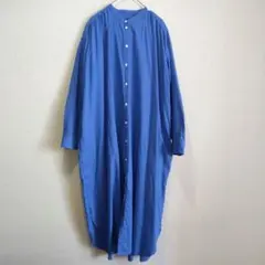【GAP】ギャップ　コットンリネン　ロングシャツワンピース　コバルトブルー　長袖
